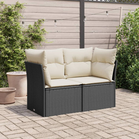 vidaXL Gartensofa mit Kissen 2-Sitzer Schwarz Poly Rattan