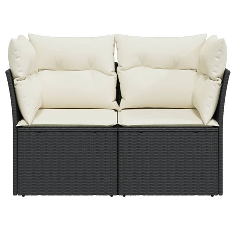 vidaXL Gartensofa mit Kissen 2-Sitzer Schwarz Poly Rattan