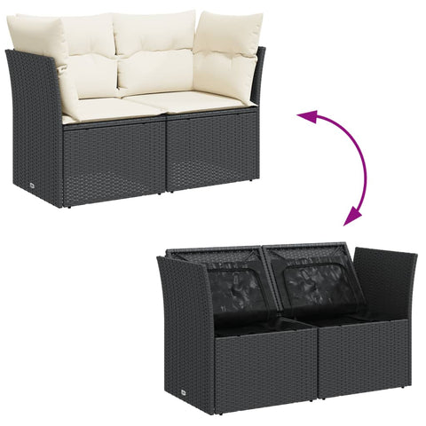 vidaXL Gartensofa mit Kissen 2-Sitzer Schwarz Poly Rattan