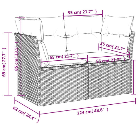 vidaXL Gartensofa mit Kissen 2-Sitzer Schwarz Poly Rattan