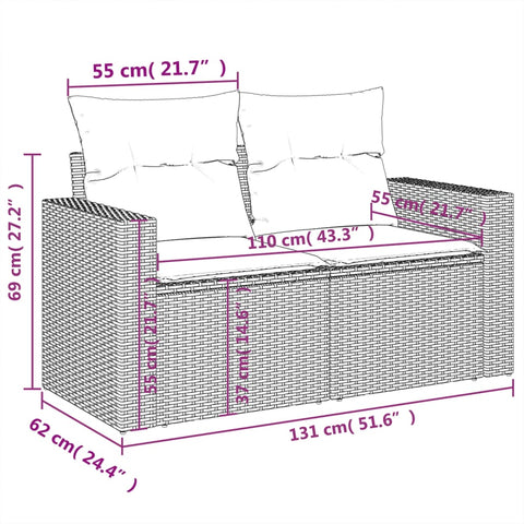 vidaXL Gartensofa mit Kissen 2-Sitzer Schwarz Poly Rattan