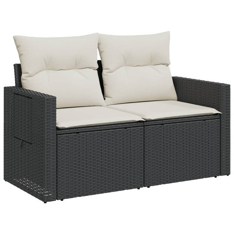 vidaXL Gartensofa mit Kissen 2-Sitzer Schwarz Poly Rattan