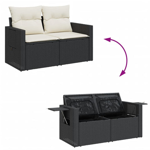 vidaXL Gartensofa mit Kissen 2-Sitzer Schwarz Poly Rattan