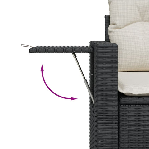 vidaXL Gartensofa mit Kissen 2-Sitzer Schwarz Poly Rattan