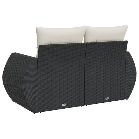 vidaXL Gartensofa mit Kissen 2-Sitzer Schwarz Poly Rattan