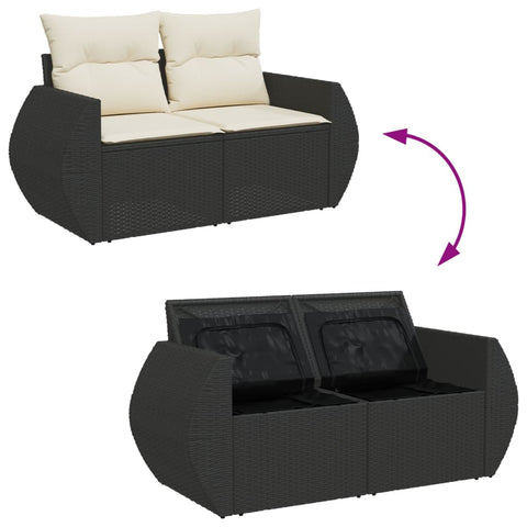 vidaXL Gartensofa mit Kissen 2-Sitzer Schwarz Poly Rattan