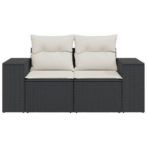 vidaXL Gartensofa mit Kissen 2-Sitzer Schwarz Poly Rattan