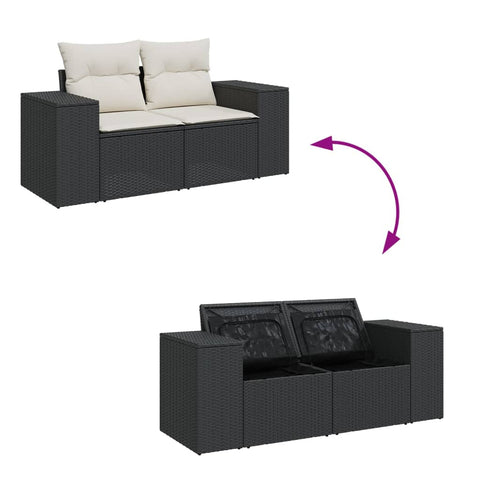 vidaXL Gartensofa mit Kissen 2-Sitzer Schwarz Poly Rattan