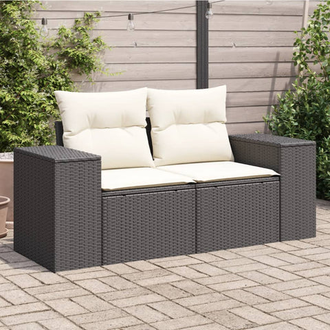 vidaXL Gartensofa mit Kissen 2-Sitzer Schwarz Poly Rattan