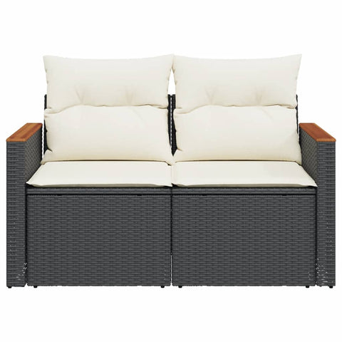 vidaXL Gartensofa mit Kissen 2-Sitzer Schwarz Poly Rattan