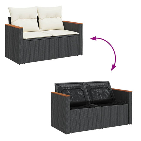 vidaXL Gartensofa mit Kissen 2-Sitzer Schwarz Poly Rattan