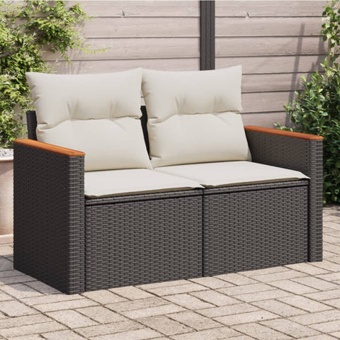 vidaXL Gartensofa mit Kissen 2-Sitzer Schwarz Poly Rattan