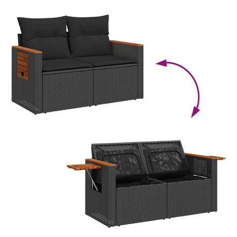 vidaXL Gartensofa mit Kissen 2-Sitzer Schwarz Poly Rattan