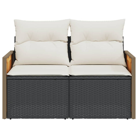 vidaXL Gartensofa mit Kissen 2-Sitzer Schwarz Poly Rattan