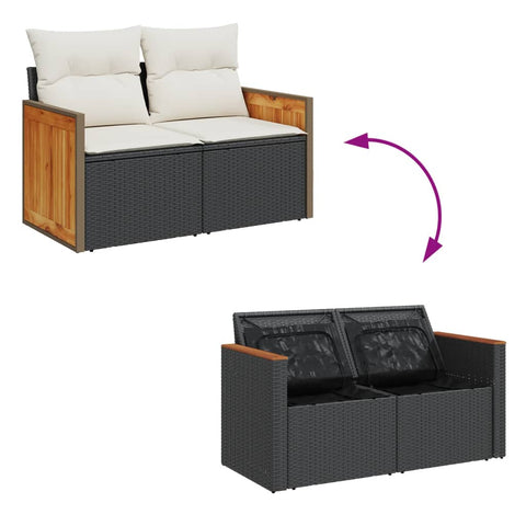 vidaXL Gartensofa mit Kissen 2-Sitzer Schwarz Poly Rattan