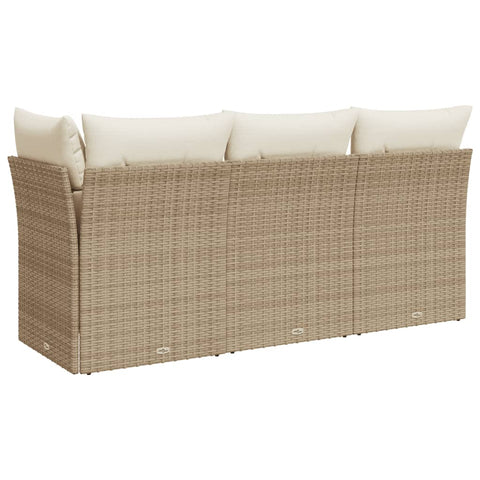 vidaXL Gartensofa mit Kissen 3-Sitzer Beige Poly Rattan