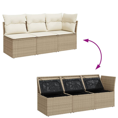 vidaXL Gartensofa mit Kissen 3-Sitzer Beige Poly Rattan