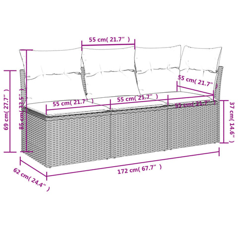 vidaXL Gartensofa mit Kissen 3-Sitzer Beige Poly Rattan