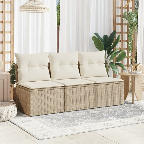 vidaXL Gartensofa mit Kissen 3-Sitzer Beige Poly Rattan