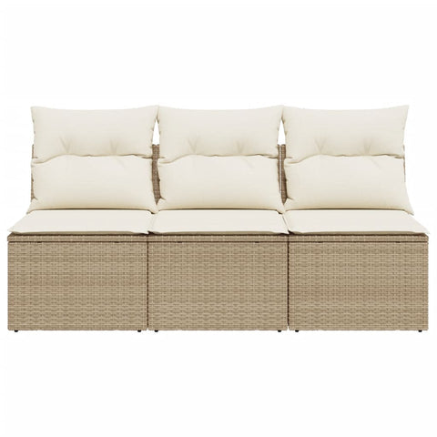 vidaXL Gartensofa mit Kissen 3-Sitzer Beige Poly Rattan