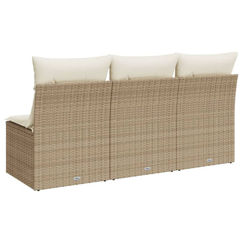 vidaXL Gartensofa mit Kissen 3-Sitzer Beige Poly Rattan