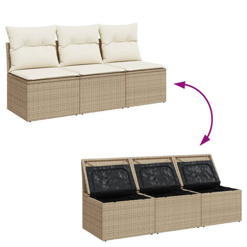 vidaXL Gartensofa mit Kissen 3-Sitzer Beige Poly Rattan