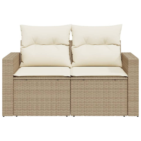 Gartensofa mit Kissen 2-Sitzer Beige Poly Rattan