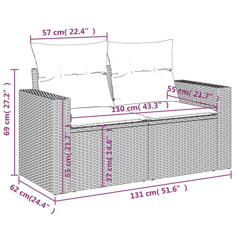 Gartensofa mit Kissen 2-Sitzer Beige Poly Rattan