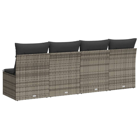 Gartensofa mit Kissen 4-Sitzer Grau Poly Rattan