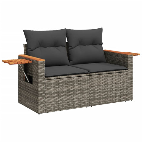 vidaXL Gartensofa 2-Sitzer mit Kissen Grau Poly Rattan