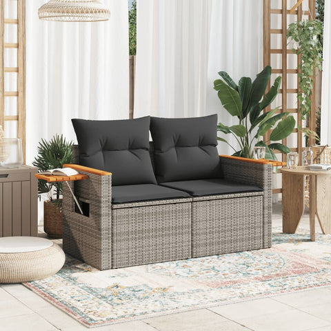 vidaXL Gartensofa 2-Sitzer mit Kissen Grau Poly Rattan