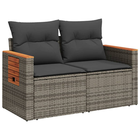 vidaXL Gartensofa 2-Sitzer mit Kissen Grau Poly Rattan