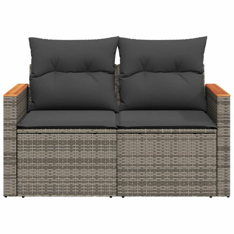 vidaXL Gartensofa 2-Sitzer mit Kissen Grau Poly Rattan