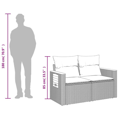 vidaXL Gartensofa 2-Sitzer mit Kissen Grau Poly Rattan