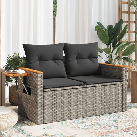 vidaXL Gartensofa 2-Sitzer mit Kissen Grau Poly Rattan