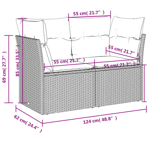 Gartensofa 2-Sitzer mit Kissen Grau Poly Rattan