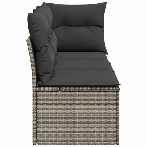 Gartensofa mit Kissen 3-Sitzer Grau Poly Rattan