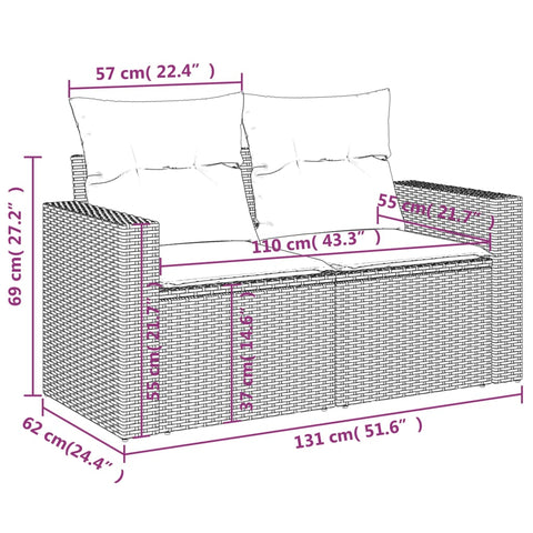 Gartensofa 2-Sitzer mit Kissen Grau Poly Rattan