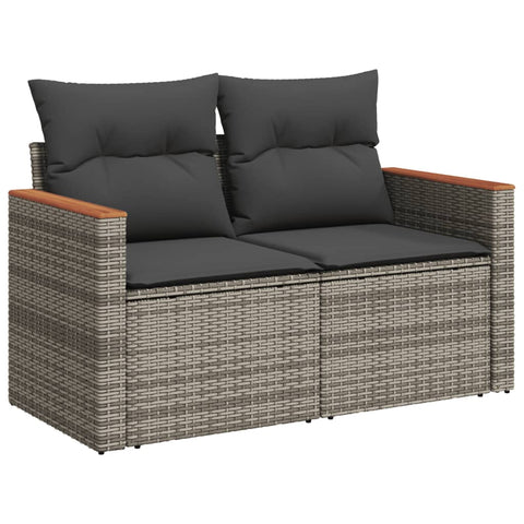 vidaXL Gartensofa 2-Sitzer mit Kissen Grau Poly Rattan