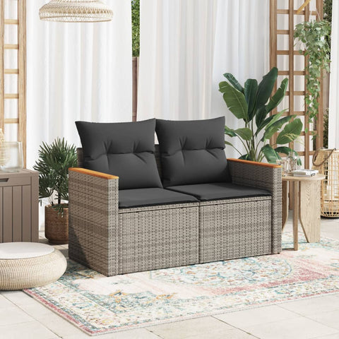 vidaXL Gartensofa 2-Sitzer mit Kissen Grau Poly Rattan