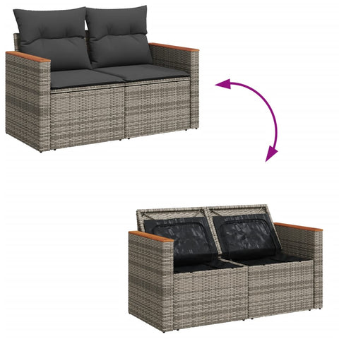 vidaXL Gartensofa 2-Sitzer mit Kissen Grau Poly Rattan