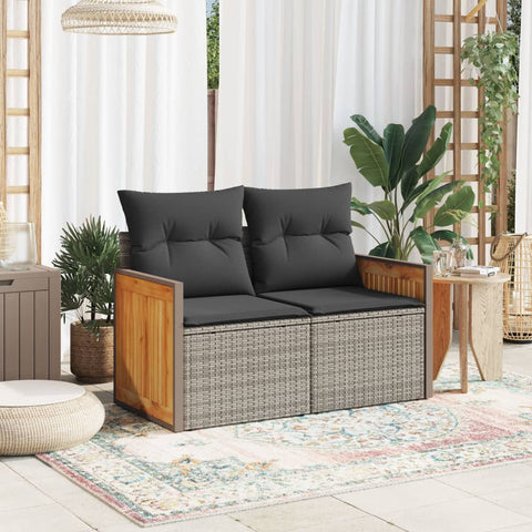 vidaXL Gartensofa 2-Sitzer mit Kissen Grau Poly Rattan