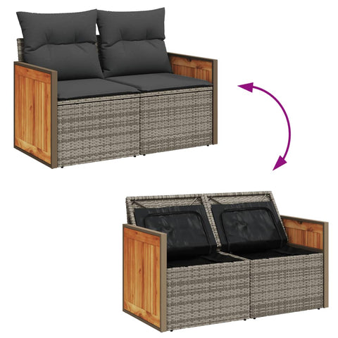 vidaXL Gartensofa 2-Sitzer mit Kissen Grau Poly Rattan