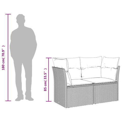 Gartensofa mit Kissen 2-Sitzer Hellgrau Poly Rattan