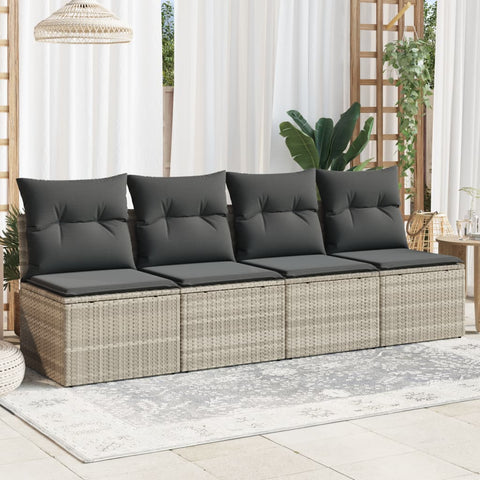 Gartensofa mit Kissen 4-Sitzer Hellgrau Poly Rattan