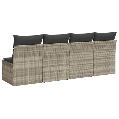 Gartensofa mit Kissen 4-Sitzer Hellgrau Poly Rattan