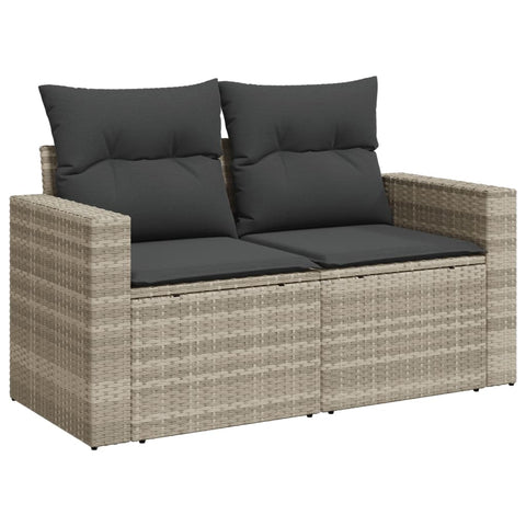 Gartensofa mit Kissen 2-Sitzer Hellgrau Poly Rattan