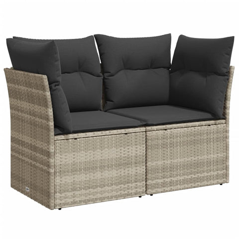 Gartensofa mit Kissen 2-Sitzer Hellgrau Poly Rattan