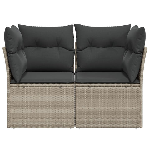 Gartensofa mit Kissen 2-Sitzer Hellgrau Poly Rattan