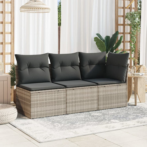 Gartensofa mit Kissen 3-Sitzer Hellgrau Poly Rattan